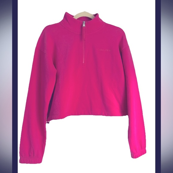 Calvin Klein Tops - CALVIN KLEIN Women’s Pink Quarter-Zip Cropped Sweatshirt Sz S NWT